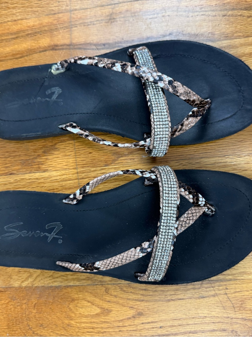 Seven7 Size 10 Rhinestone Snakeskin Strappy Sandals